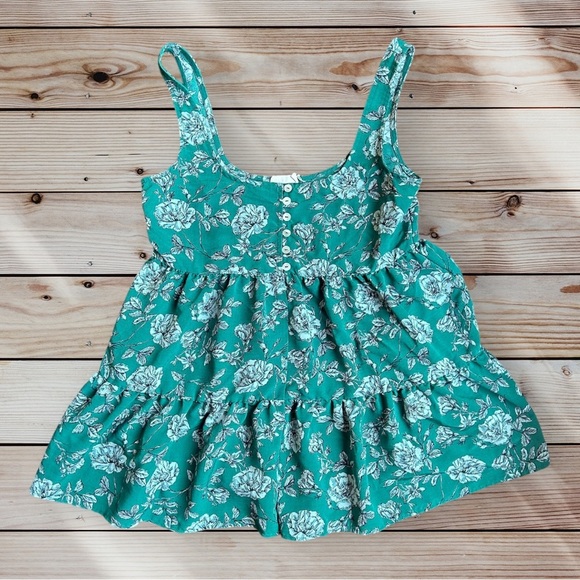 Urban Outfitters Pants - URBAN OUTFITTERS Women’s Floral Print Mock Button Romper in Emerald/Black/White